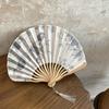 Woman Men Silk Flower Folding Fan Portable Retro Shell Fan Hand Fold Fan  Living Room Cabinet Decor