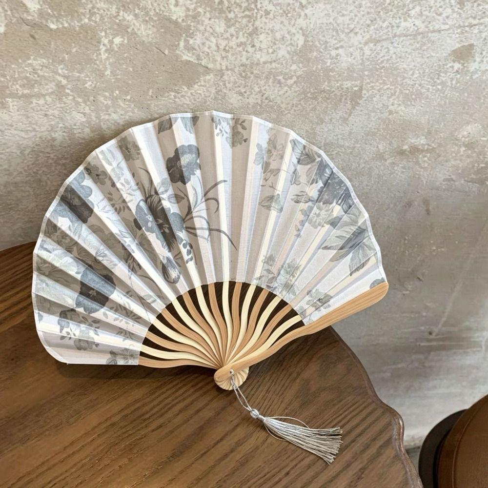 Woman Men Silk Flower Folding Fan Portable Retro Shell Fan Hand Fold Fan Living Room Cabinet Decor
