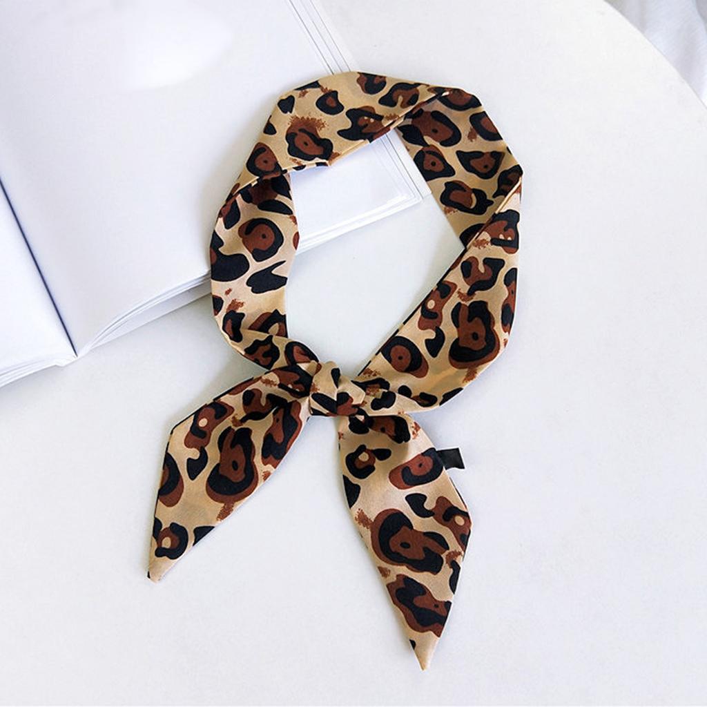 Leopard Print Narrow Silk Scarf for Women Girls Short Necktie Scarf Fashionable and Versatile Accessory for Any Outfit