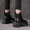 Autumn and Winter New Small Height Increase Medium Tube Trendy Women's Boots Thick Heel Cotton Martin Boots Women's Leather
