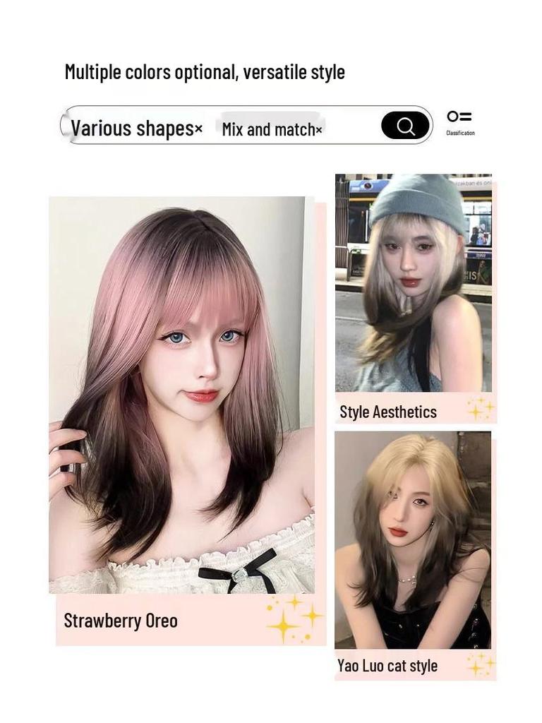 Pink Ombre Long Hair Wig with Natural Seamless Cap – Skirt Hem Style for Women and Girls