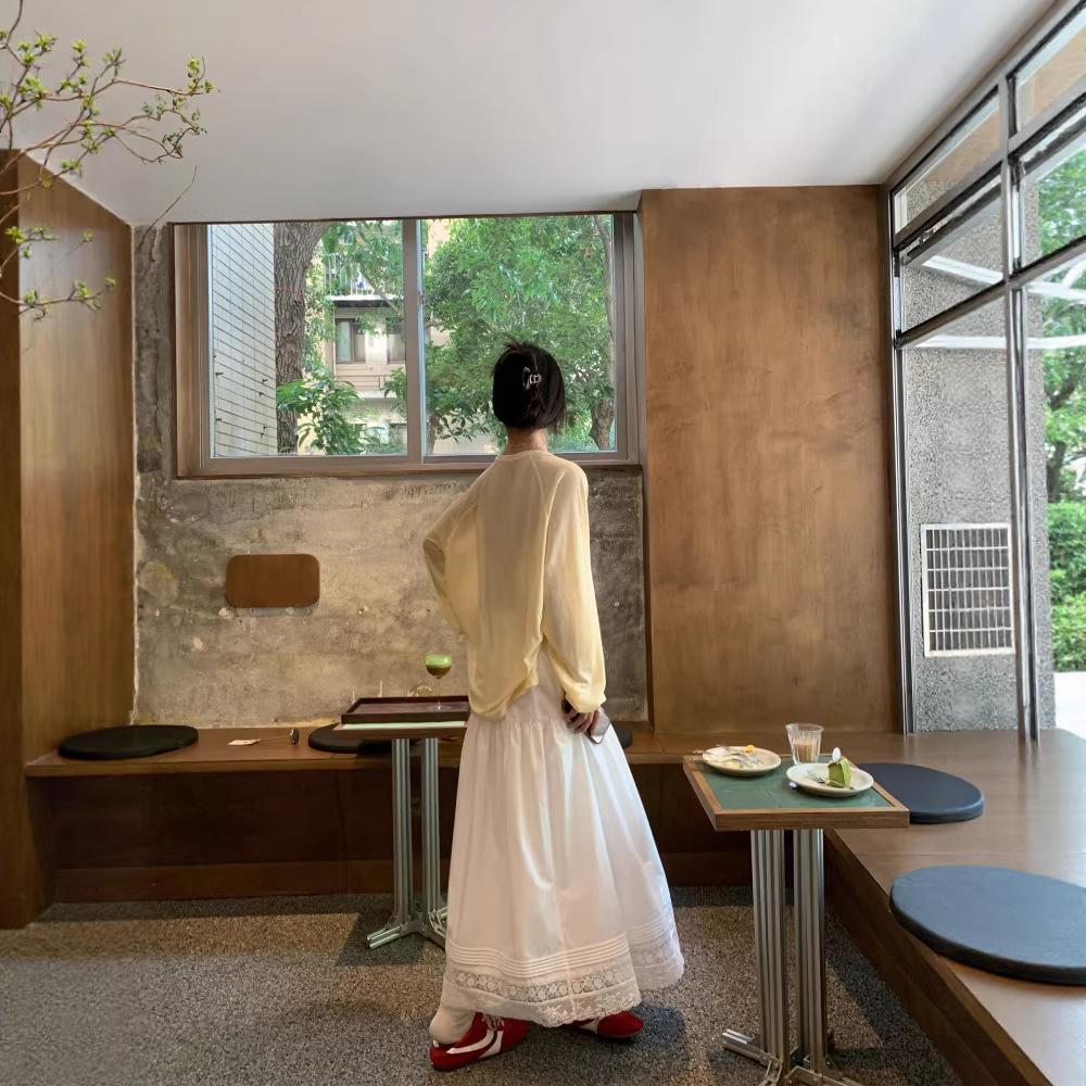 Lace Trim Elegant A-Line Midi Skirt with Elastic Waist - Spring/Summer 2026