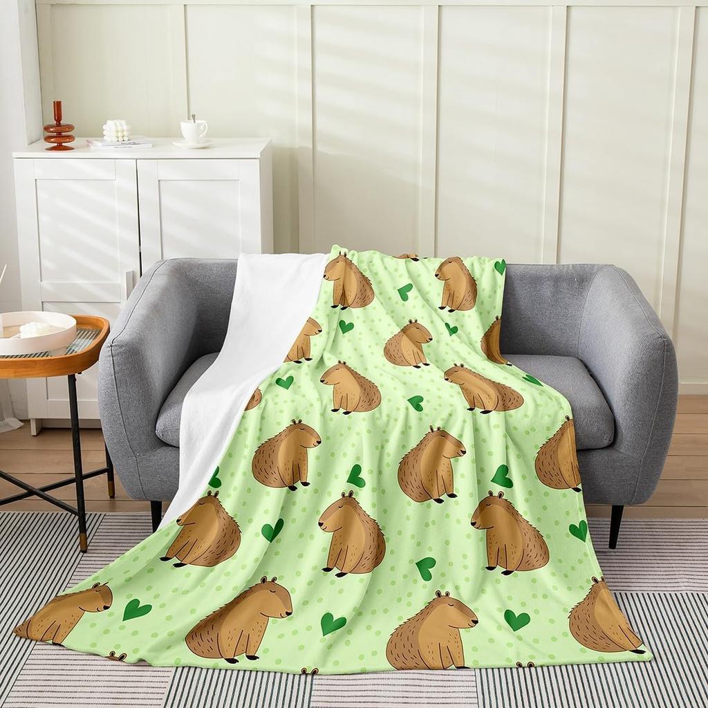 Capybaras Throw Blanket Twin SizeFunny Rainbow Capybara Bed Blanket for Home Bed Sofa CribWoodland Hunting Theme Fleece
