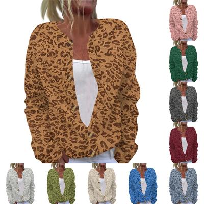 Cardigan da donna casual in maglia con bottoni e stampa, manica lunga