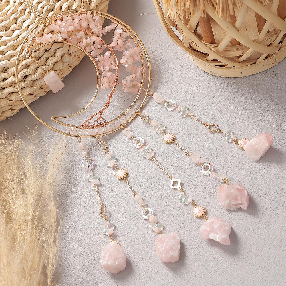 Hand-Woven Wind Chimes Life Tree Dream Crystal Wind Chime Crystal Stone Room Decoration Engraving Christmas