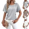 Haut pull à manches courtes pour femme Col rond Blouse en maille Décontracté Léger Détail bouton Coupe ample Chemise pour un usage quotidien