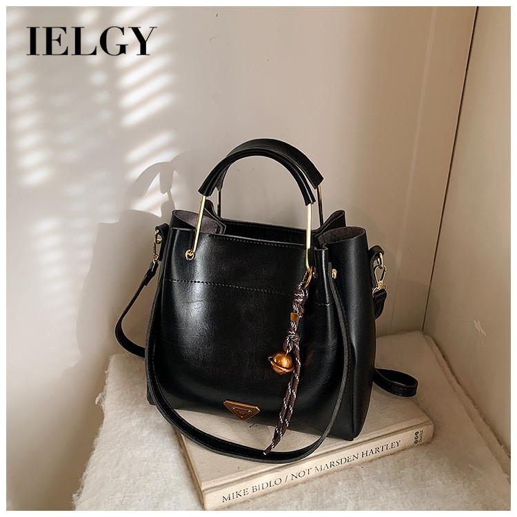 IELGY Hand-Carrying Bucket Bag One-Shoulder Large-Capacity Tote Bag Commuter Messenger Bag