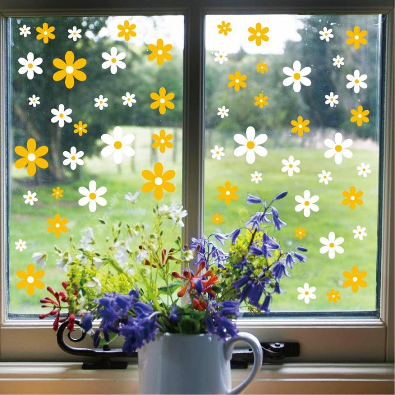 Flower Glass Stickers Electrostatic Home Living Room Glass Window Door Decoration Waterproof Pink Daisy Window Stickers