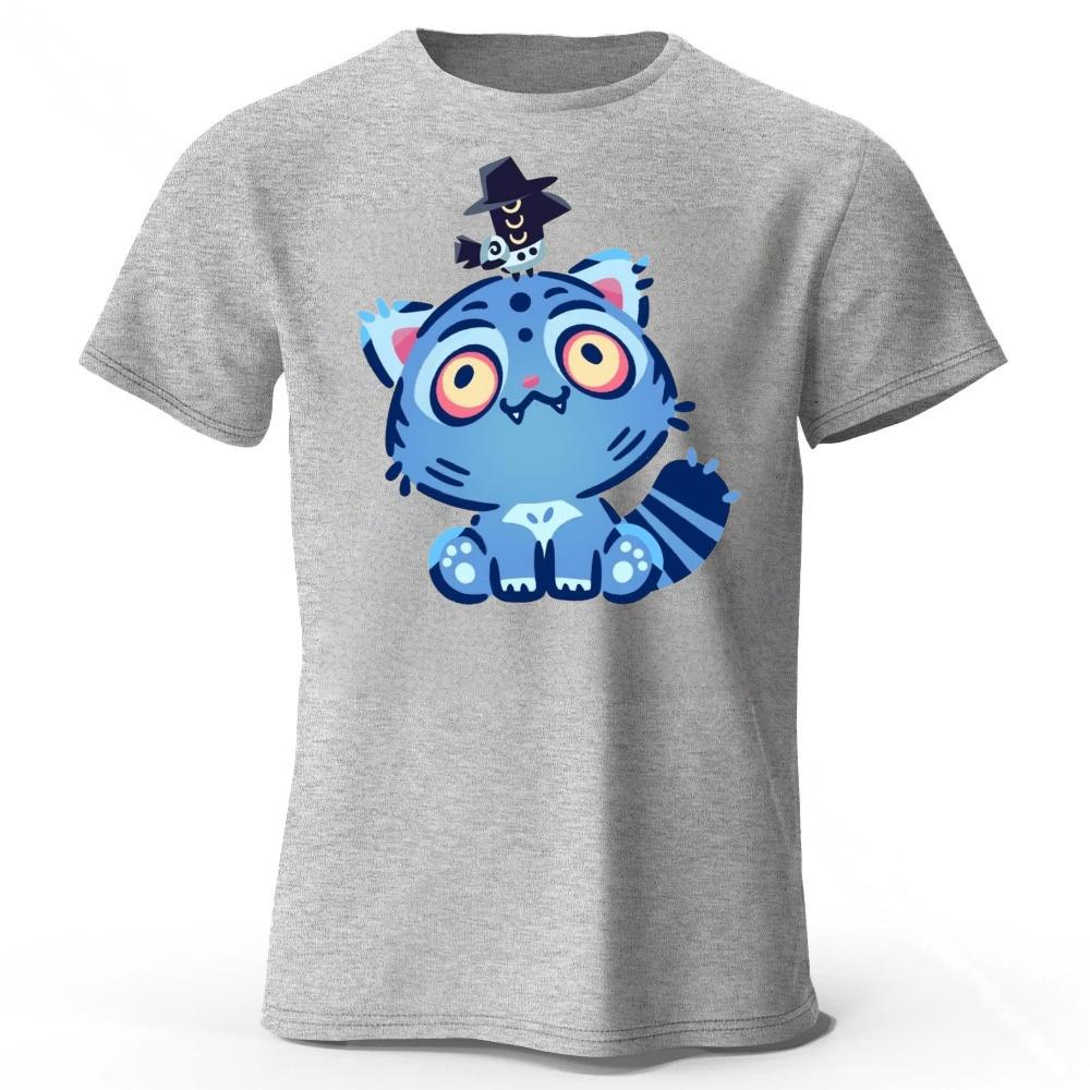 New KPOP Blue Cat Pure Cotton Short Sleeve Summer MenWomen Fashion Daily Street Wear Large Comfortable Soft Casual Tshirt