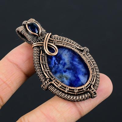 Sodalite Gemstone Pure Copper Wire Wrapped Handmade Jewelry Pendant For Her