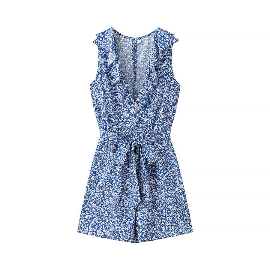 

Весна 2025 Женский повседневный комбинезон-шорты без рукавов в европейском и американском стиле с принтом Small синий