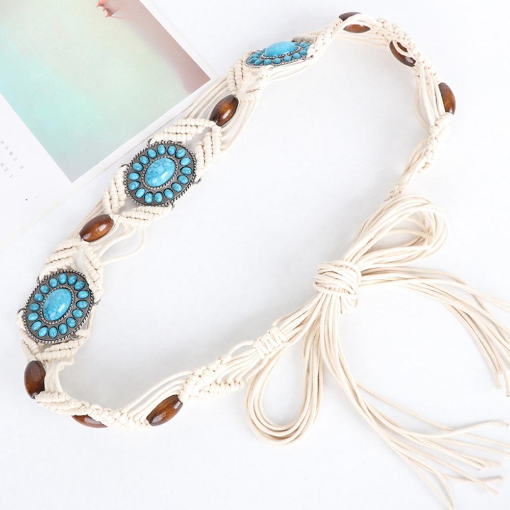Metal Women Braided Belt Hand Woven Colourful Women's Belt Fashion Ethnic Bead Waistband  Skirt