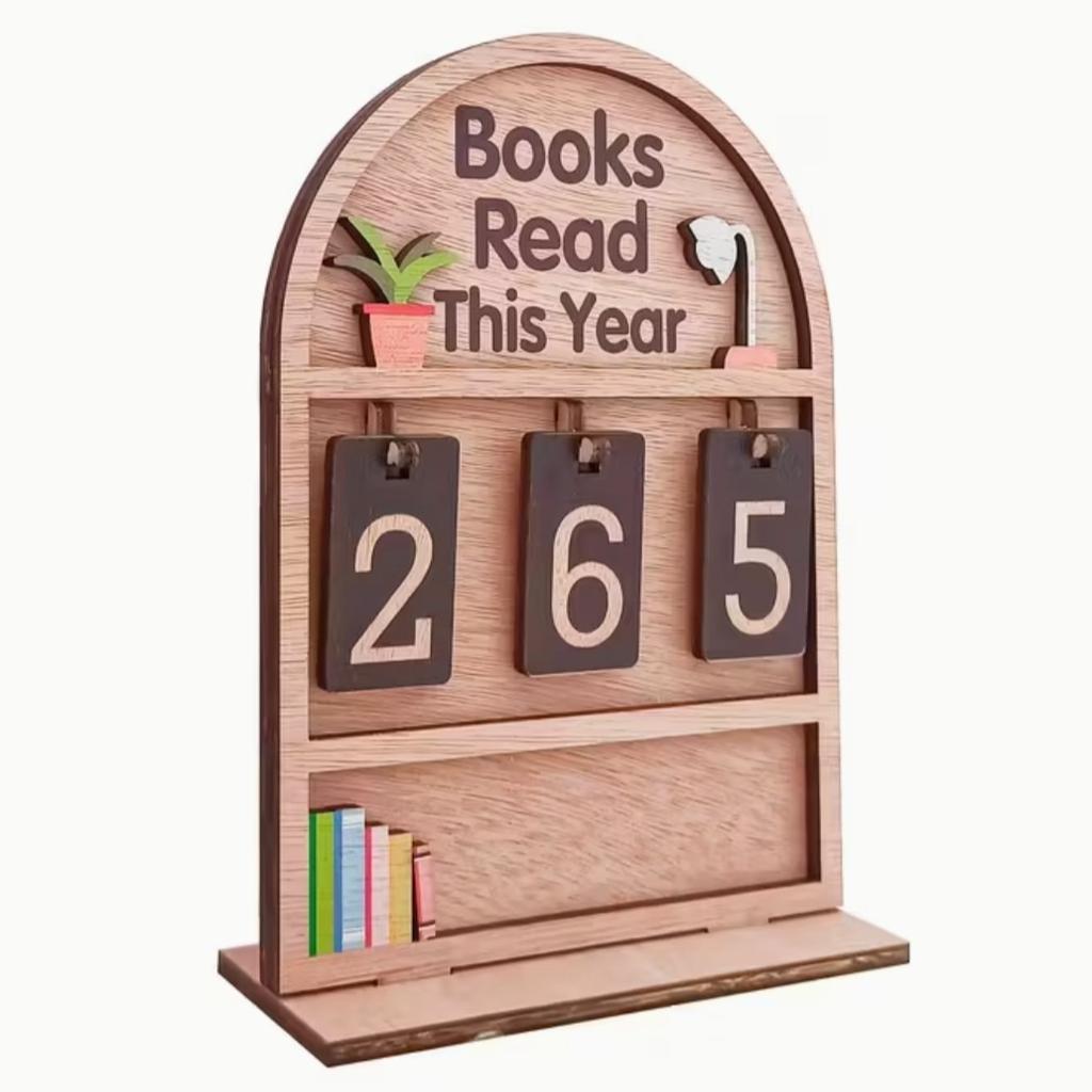 Wooden Yearly Book Counting Ornament Display This Year'S Reading Tracker Can Monitor Up To 999 Books Office Bookshelf Decoration