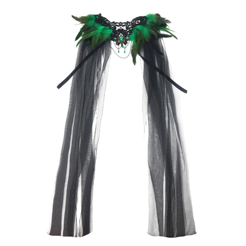 Gothic Feather Shrug Cape Shawl Shoulder Wrap Lace Collar Halloween Cosplay Costumes for Adults Women Scarf Top Gifts