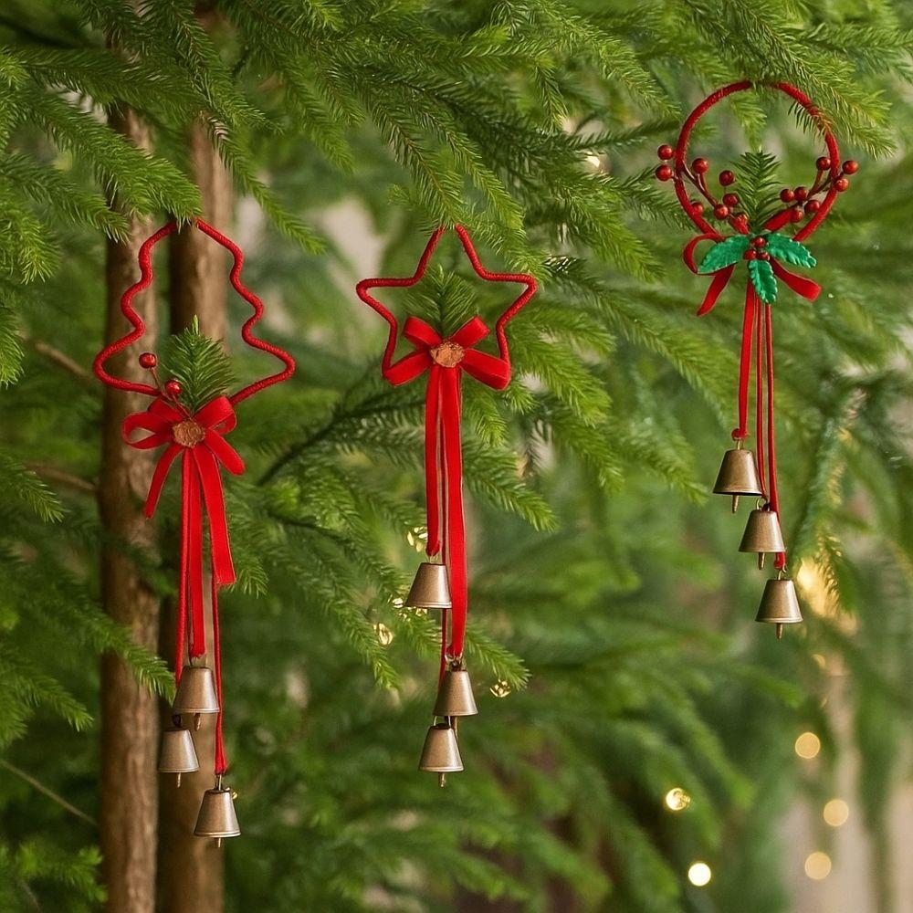 Iron Retro Christmas Bells Red Xmas Tree Hanging Bells Exquisite Christmas Chime Bells  Car Holiday