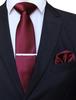 [Jemigins] Plain Dark RedBordeaux Silk Tie, Pocket Square, Tie Pin, and Handkerchief Set (3)