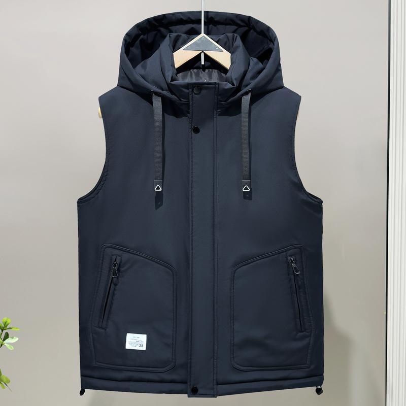 

Большой размер L-6XL Зимние безрукавки Мужские Толстые Верхняя одежда Мода Мужской Теплый Жилет с Капюшоном 6XL синий