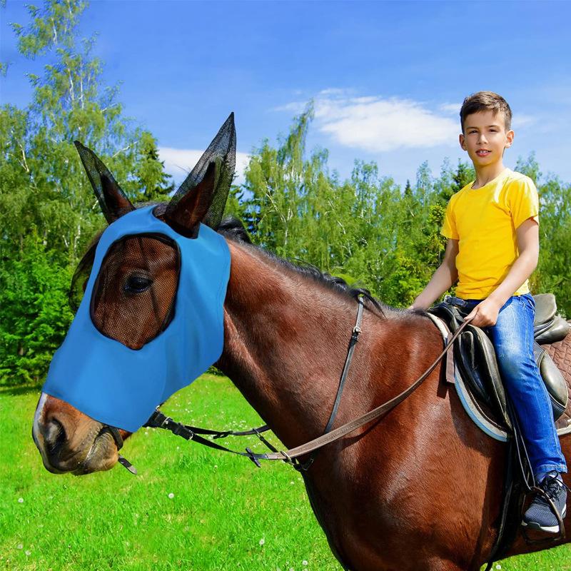 1Pc Anti-Fly Mesh Equine Mask Horse Mask Stretch Bug Eye Horse Fly Mask With Covered Ears Horse Fly Mask Long Nose With Ears