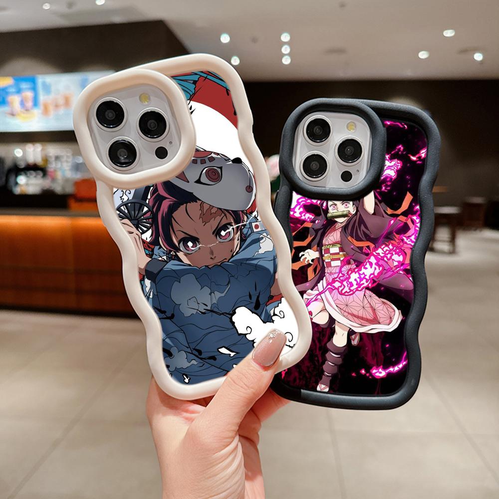 Macaron Büyük Dalga Yumuşak Telefon Kılıfı iPhone 11 12 13 14 15 Samsung A13 A14 A15 A23 A24 A25 A53 A54 A55 Xiaomi Redmi Note 13 12C Kapak A43 Demon Slayer