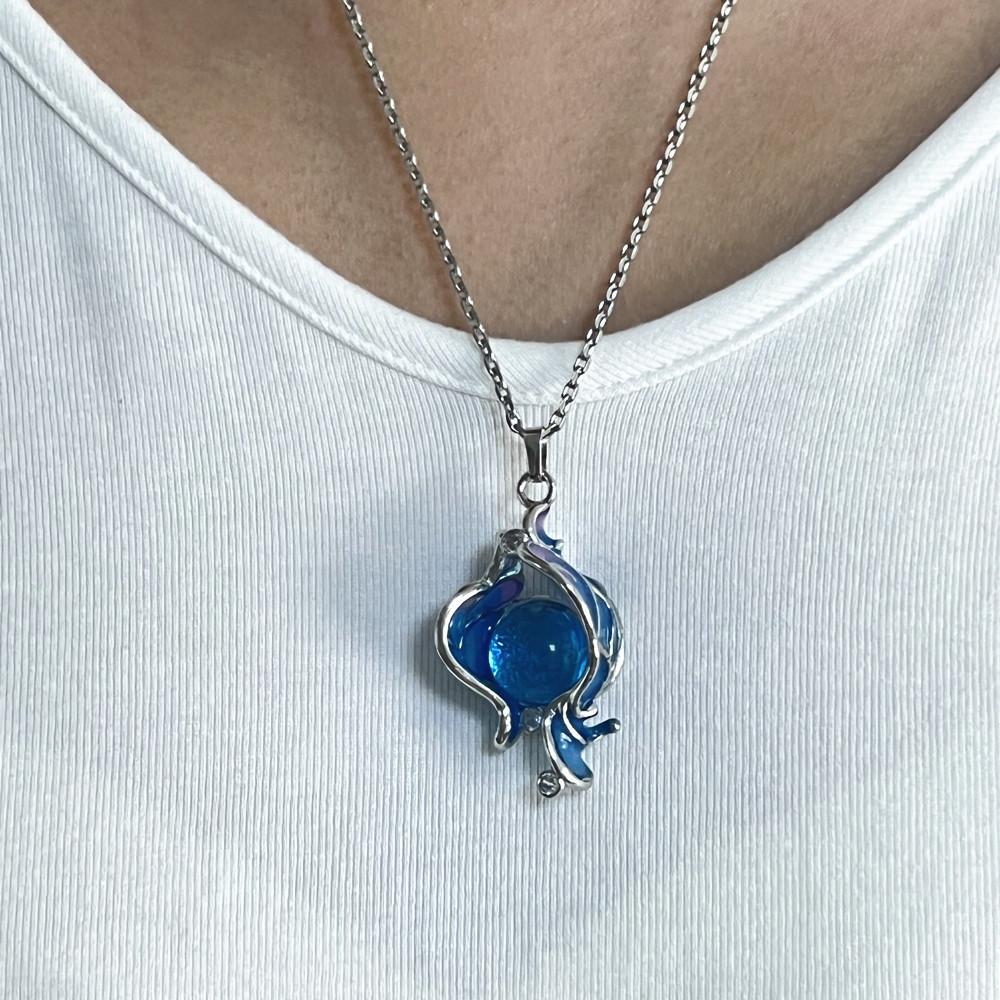 Game Genshin Impact Fontaine Furina Cosplay Necklace Hydroculus Focalors Character Image Blue Pendant Chain Women Jewelry Gift