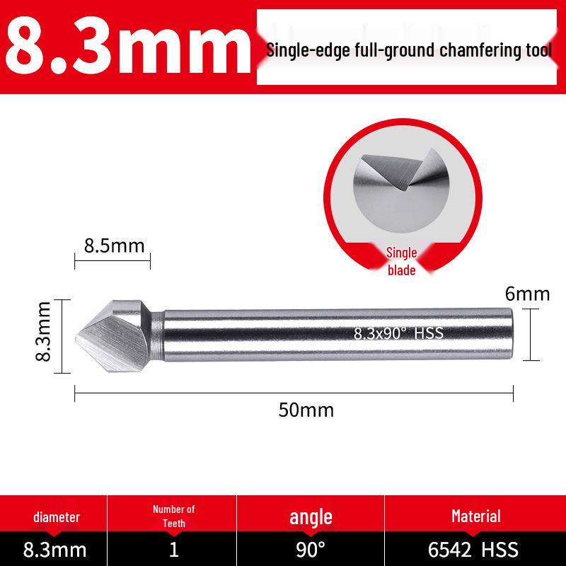 Straight Shank Single-Edge 3-Flute 45° Chamfering & Deburring Countersink Drill Bit, 90° Inner Hole Trimmer