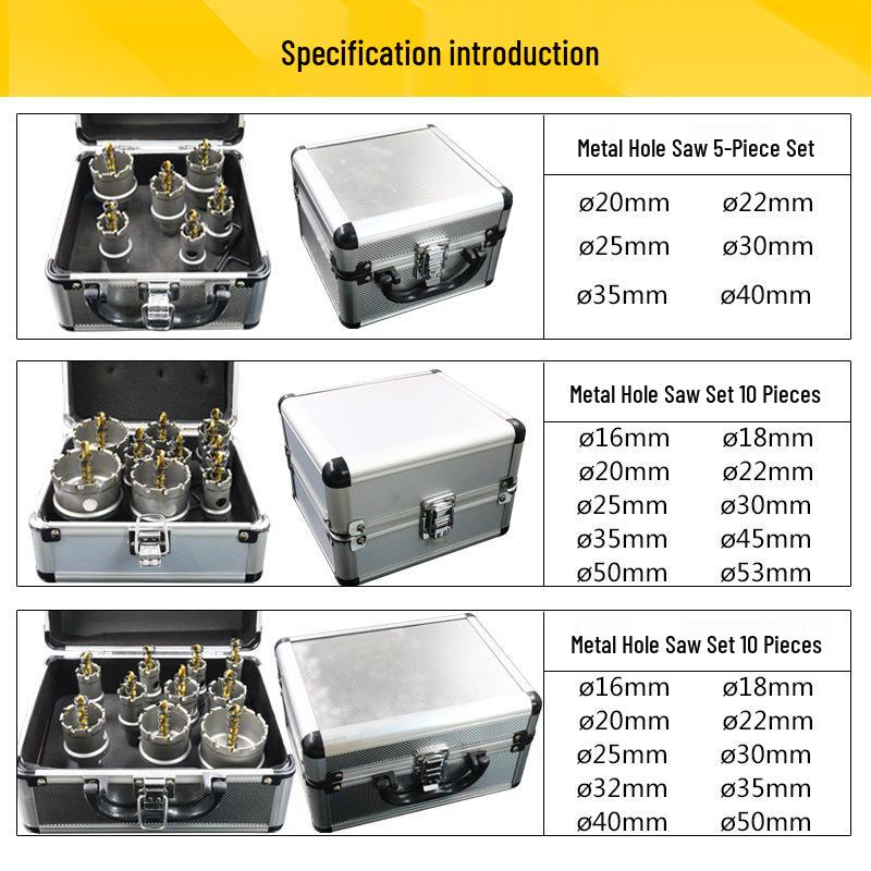 Carbide Stainless Steel Hole Saw Set, 16-Piece for Drilling Metal, Iron, Steel, Aluminum Alloy