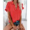 Women Elegant Solid Blouse and Shirt Summer Short Sleeve Turn Down Collar Loose Tunics Blouse Streetwear Tops