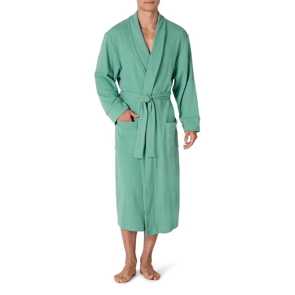 Amazon Essentials Men's Lightweight Waffle Fabric Bathrobe, Teal Blue, Sizes S-M