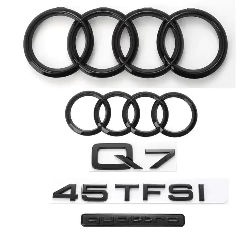 q2 Q7 2016-2024 4Ring logo ABS Black Car Hood Front Grill Emblem Rear Trunk Badge Sticker Q7 Mark Quarrto TFSI Emblem