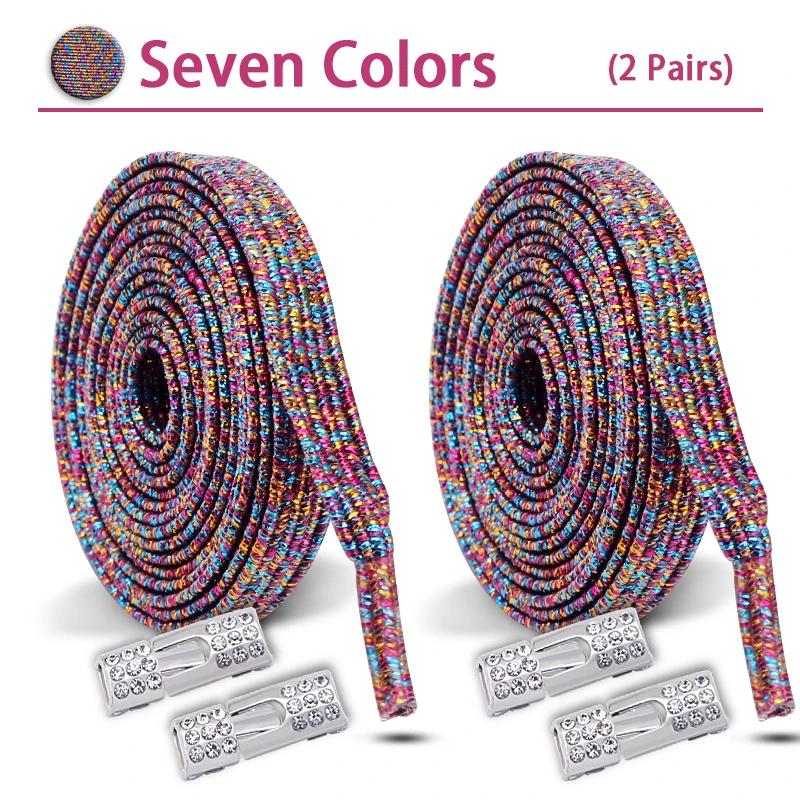 2Set Colorful Elastic Laces Sneakers Diamond Lock Shoelaces Without Ties No Tie Shoe Laces Glitter Flat Shoelace Shoe Accessorie