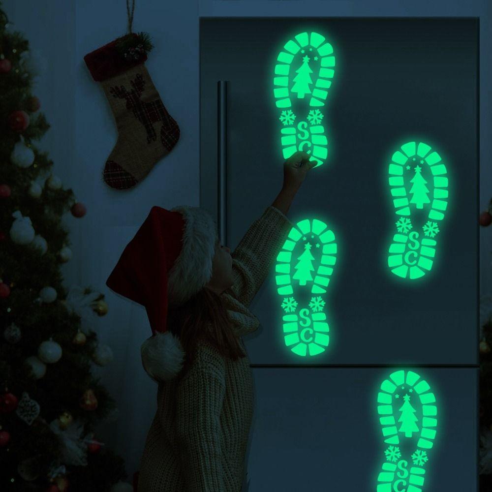 Party Holiday Santa Claus Footprint Sticker Luminous Sticker Floor Decorative Sticker Wall Sticker