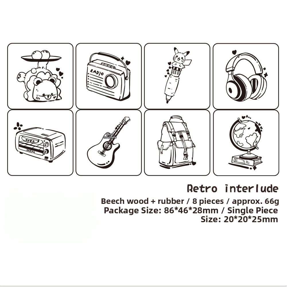 DIY Journaling Scrapbooking Diary Decoration 8Pcs/Set Wooden Stamp Seal Fresh Cute Pattern Seal Stamp Gift