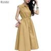 ZANZEA Women Casual Turn Down Collar Elegant Sleeveless Dress