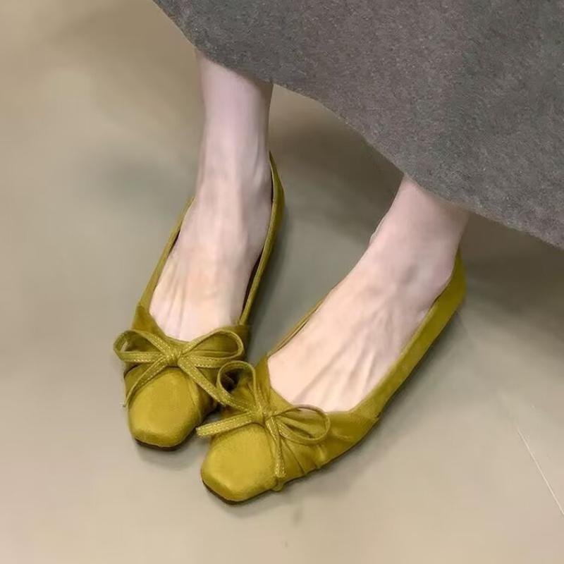 Bow Flats Women Loafers Shoes Shallow Suede Square Toe Fashion Shoes Dress Woman's Sandals 2026 Autumn Cozy New Zapatos Mujer