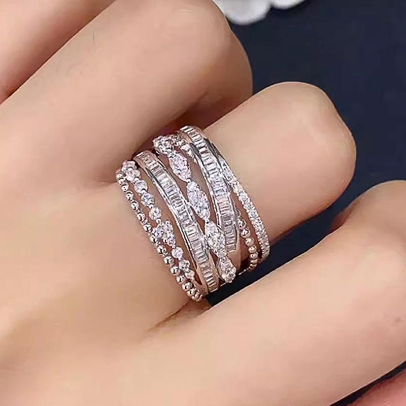 Gorgeous Trendy Wide Ring Women Fashion Multi Layer Design Brilliant Zirconia Finger Jewelry for Party Trendy Accessories
