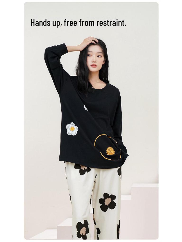 Women's Pure Cotton Long-Sleeve Pajama Set with Chest Pads - Large Size, Spring/Autumn 2025