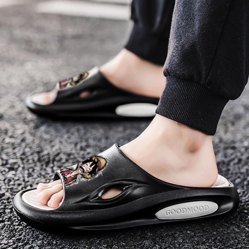 Summer Internet Celebrity Couple Funny One-word Drag Outside Wear Stepping Shit Feeling Soft Bottom Cartoon Cool Slippers Slippers