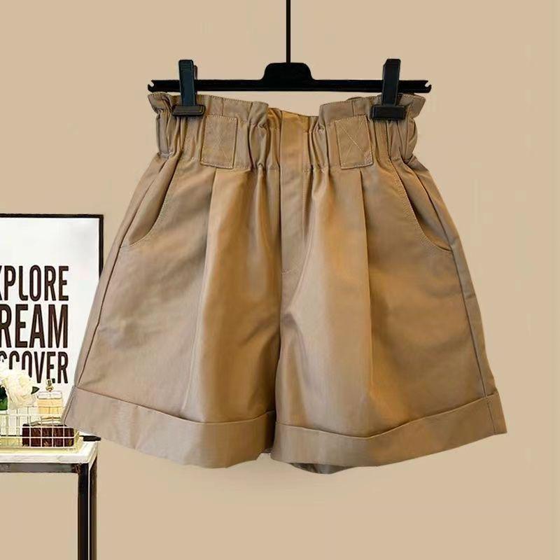 

High Waist Plus Size Women s Summer Workwear Shorts - Loose Fit, Slimming Wide-Leg Design, Trendy. 2XL (140-160 lbs) хаки