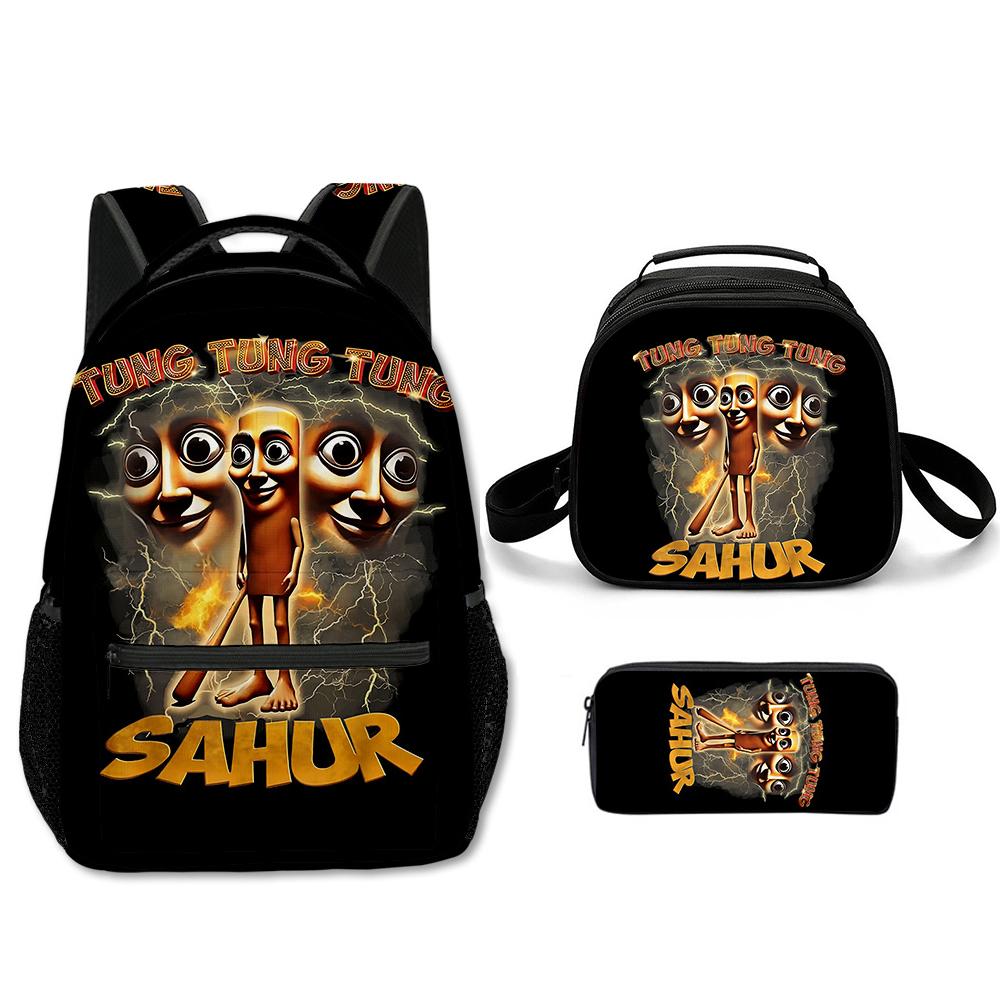 Popolare Novità Cartone Animato Cool tungtungtung Stampa 3D Set da 3 Pezzi Zaini Scolastici per Studenti Zaino per Laptop Borsa a Tracolla Borsa Pranzo Astuccio