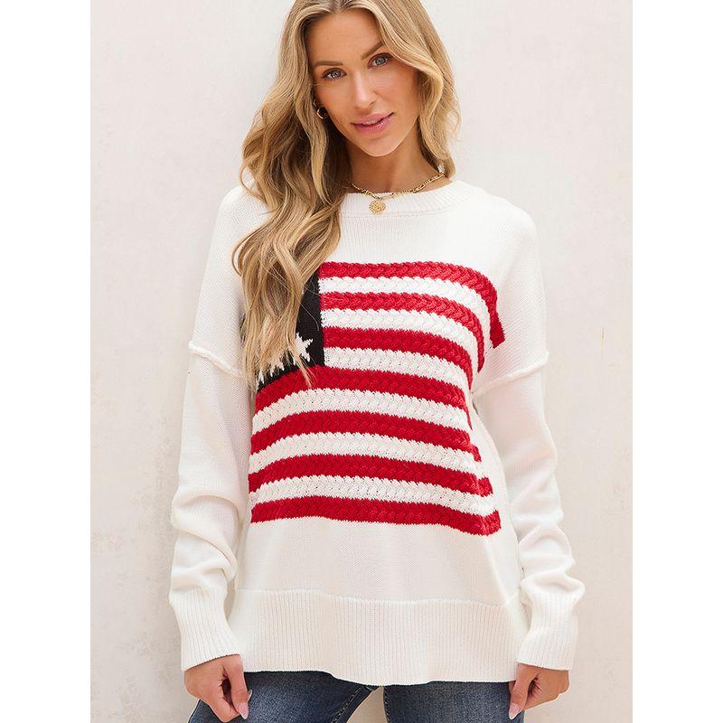 European and American Fashion American Flag Knitted Pullover Women 2025 Winter New Loose All-Match Drop Shoulder Sweater Women