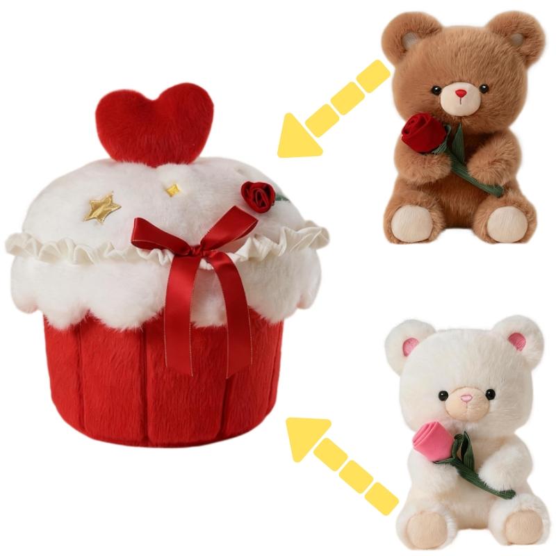 Fun Animal Cake Plush Doll Pillow Rose Siamese Cat Penguin Bear Combination Cookie Plush Toy Home Decor Valentine'S Day Gift