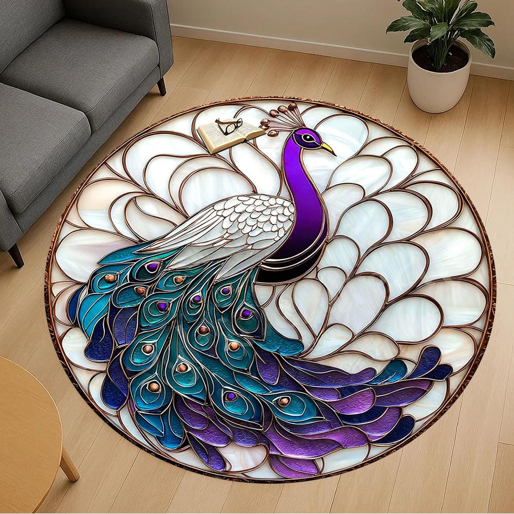 1PC peacock feathers Office Round Area Rug, Under Office Chairs Bedroom Living Room Home Decor, Carpet for Office -1110115