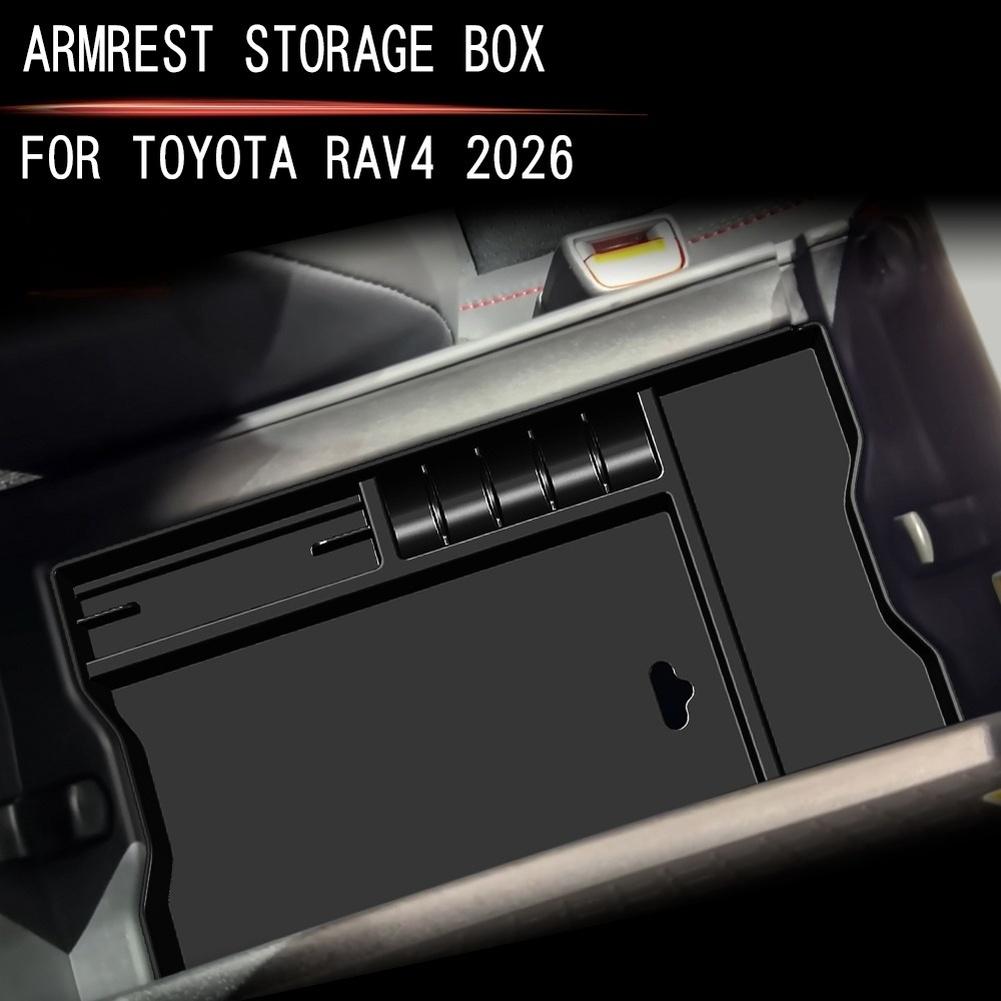 For TOYOTA RAV4 2026 Armrest Storage Box ABS Organizer with Silicone Protective Layer for Interior Center Console