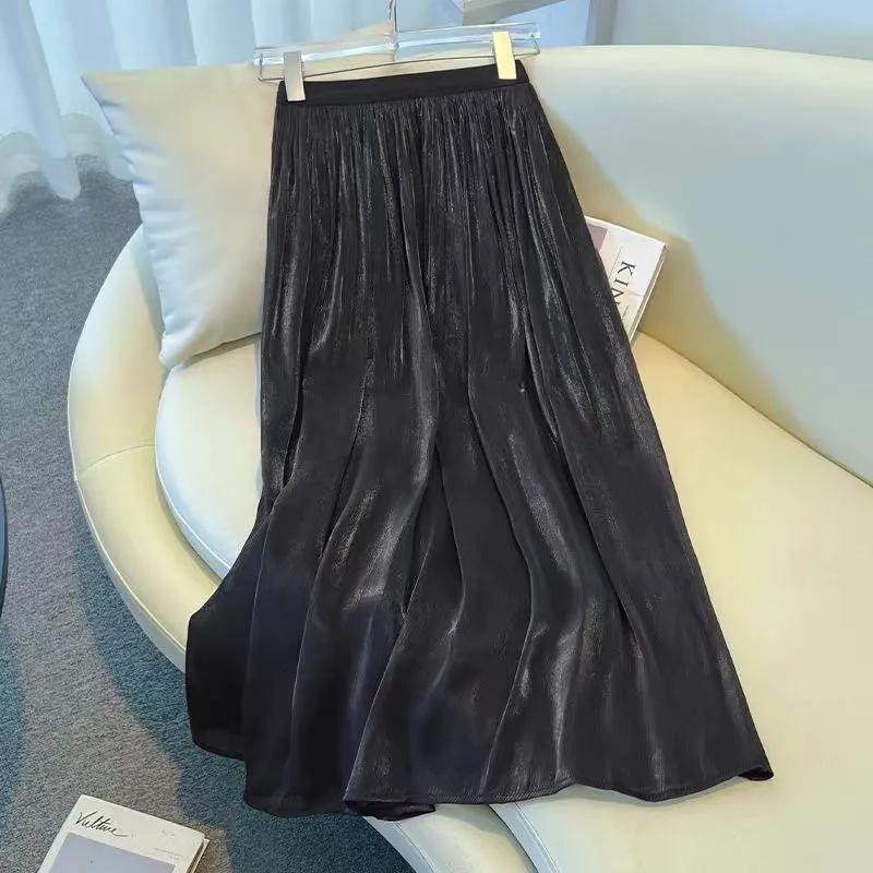 Skirt for Women Shimmer Tulle Casual Versatile Elastic High Waist Long Loose Solid Color Trousers Stretchy Slim Skirt