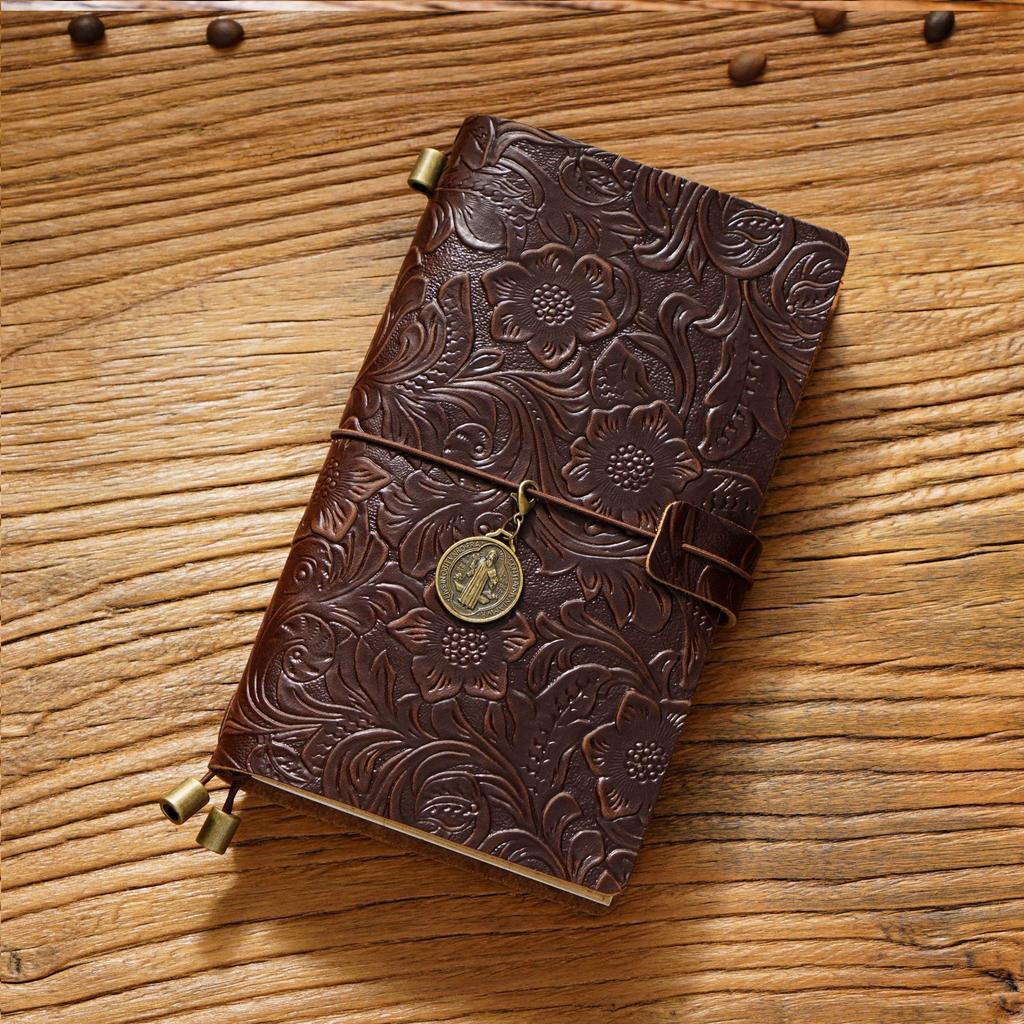2026 Retro Carved Cowhide Travel Notepad Handmade Notebook Stationery Handbook Creative Diary