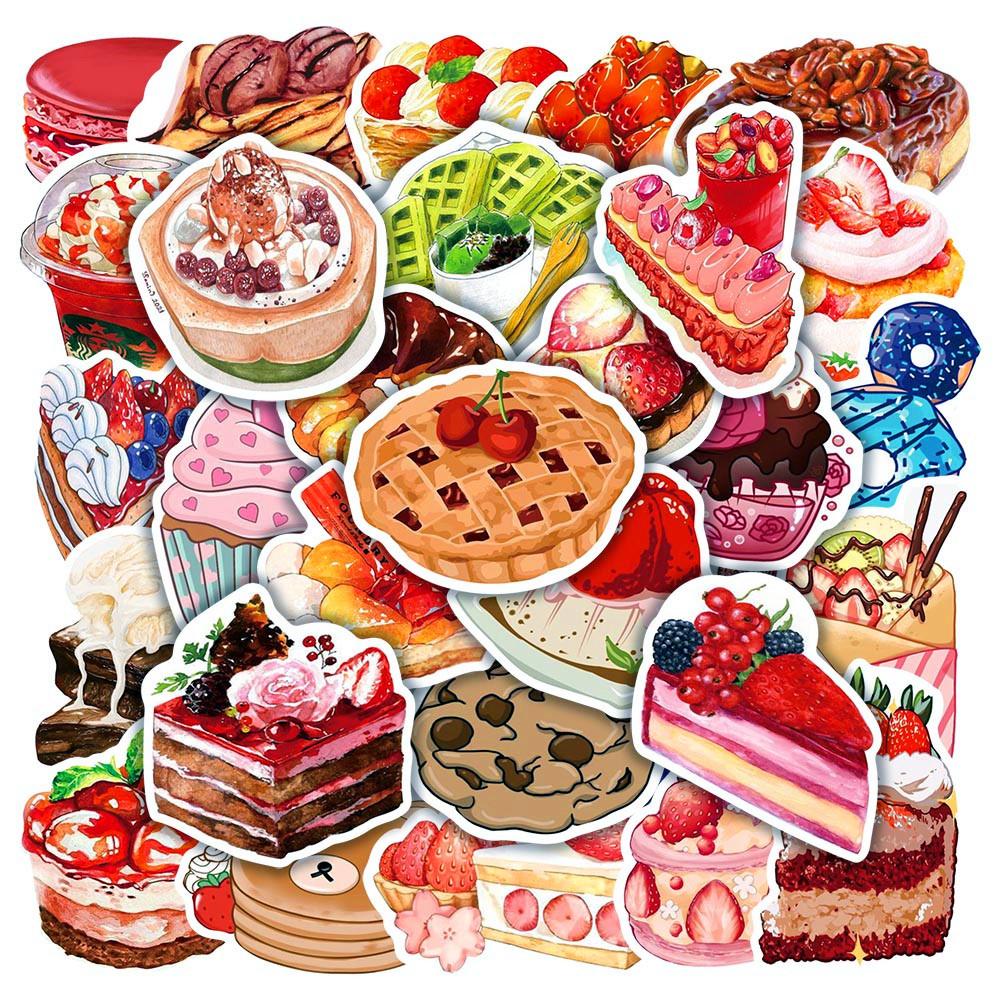 10/30/50pcs Realistic Food Cake Sweets Stickers INS Style Graffiti Decals DIY Luggage Scrapbook Journal Vintage Cartoon Sticker
