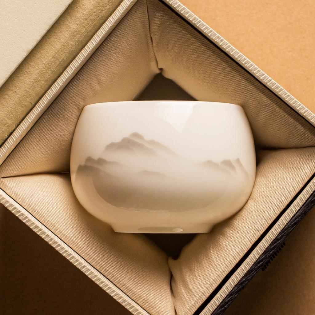 Ink wash mountain suet jade white porcelain teacup hat cup fair cup bubble teapot kung fu teacup master cup ceramic tea set