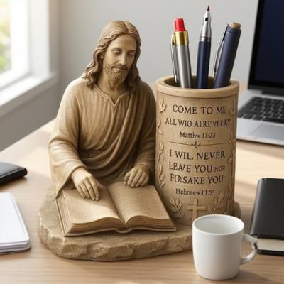 Porte-stylo Jésus avec verset biblique, Organiseur de porte-crayon Cadeaux pour accessoires de bureau Décoration Décoration basée sur la foi Cadeaux