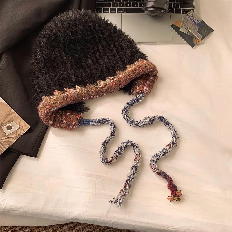 Handmade big head circumference plush knitted hat children's new autumn and winter thickened warm and small face wool hat