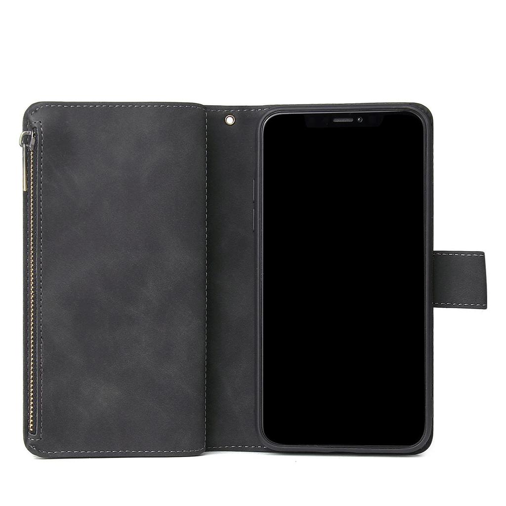 Leather Zipper Wallet Phone Case with Bracket for iPhone 12/XS